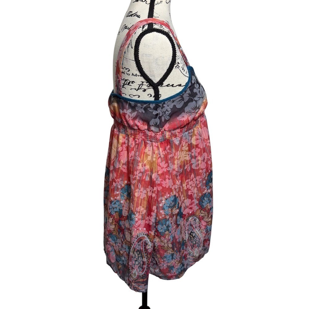Lucca Women S Floral Print Sleeveless Button Front Empire Waist Top