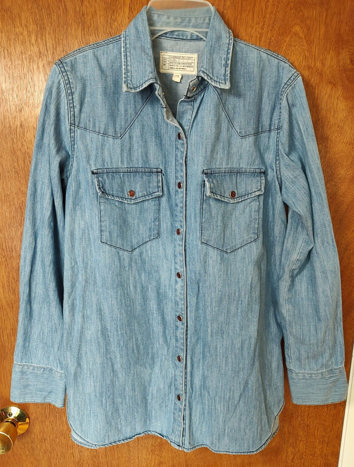 Current Elliott Hatch Western Shirt size 1 maternity pearl snap denim shirt
