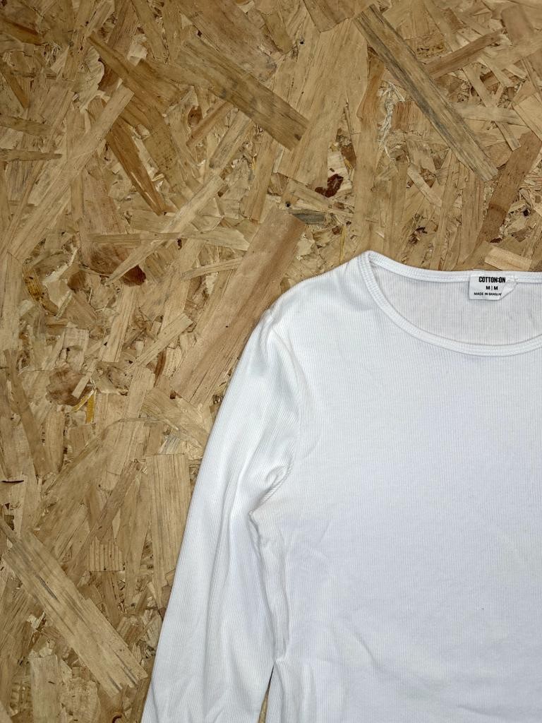 Cotton On Ribbed Long Sleeve Top Womens Medium White Crew Neck Knit Tee