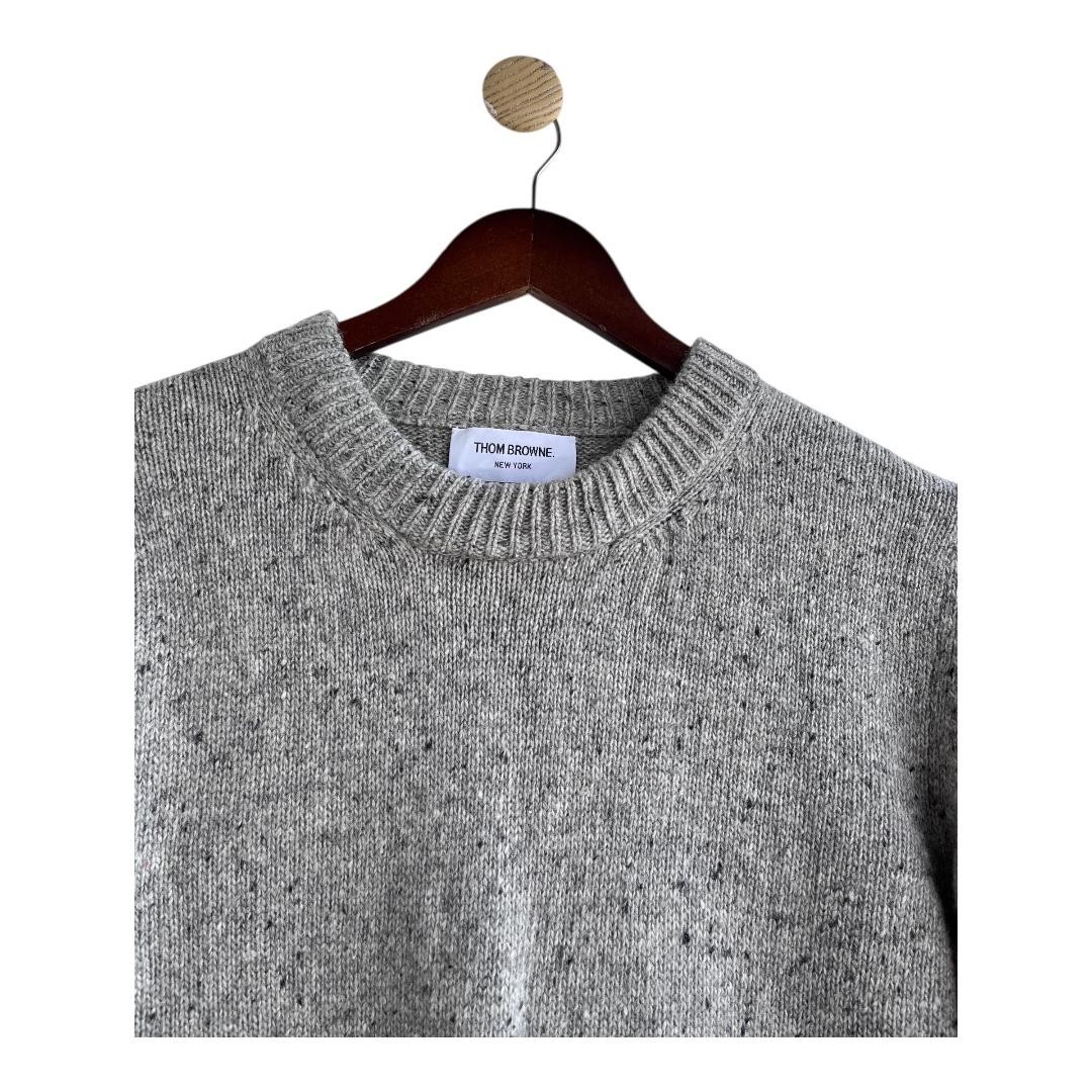THOM BROWNE New York 4-Bar Grey Wool Mohair Tweed Button Knit Sweater Size 0 XS