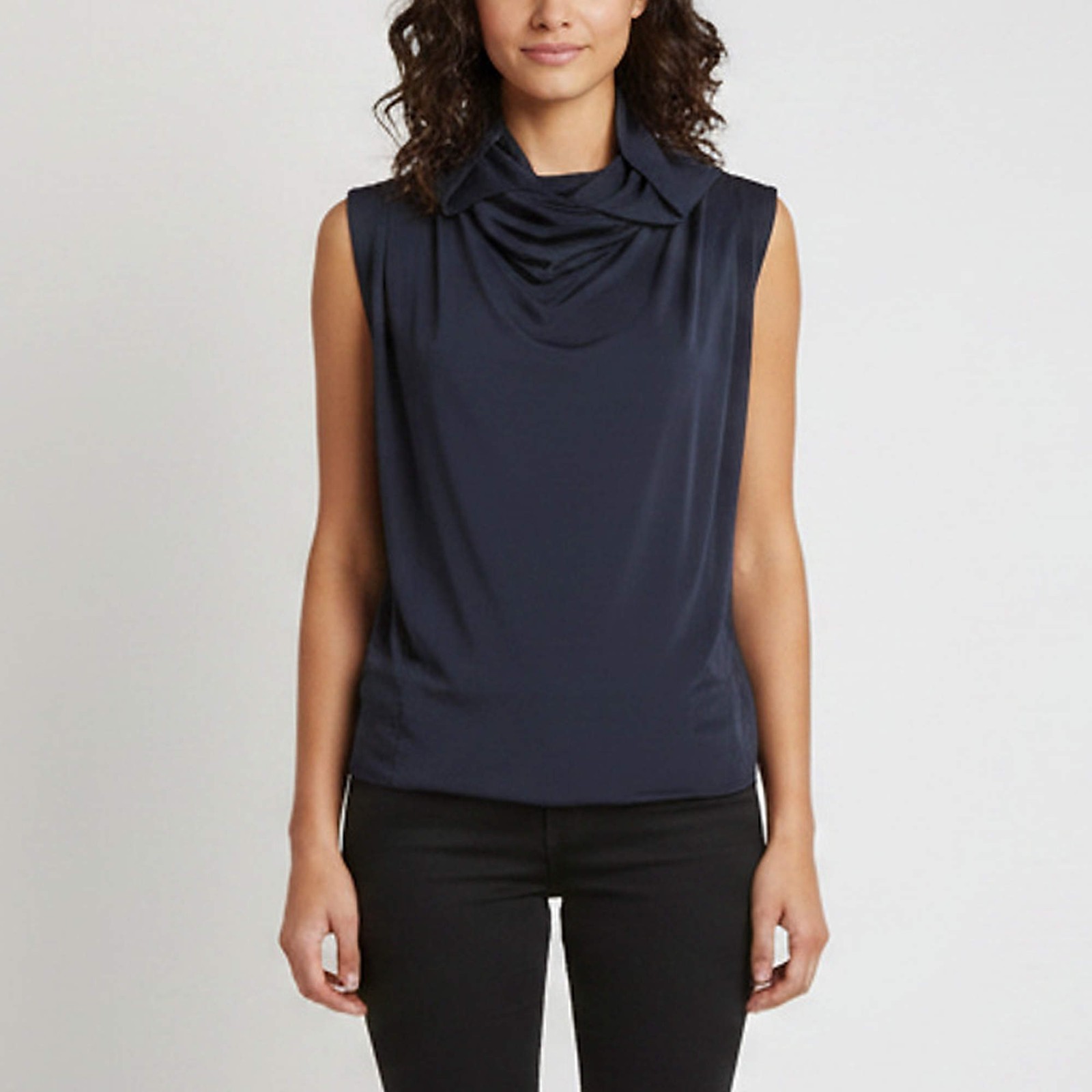 Magda Butrym Navy Blue Jersey Draped Hooded Blouse S