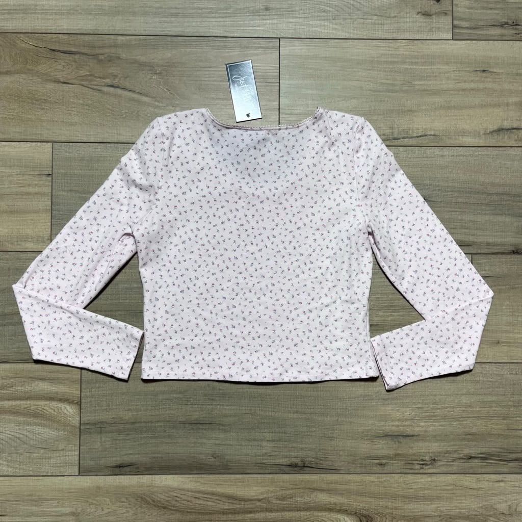 Just Polly New York Juniors Long Sleeve Floral Cropped Top Size Large Pink