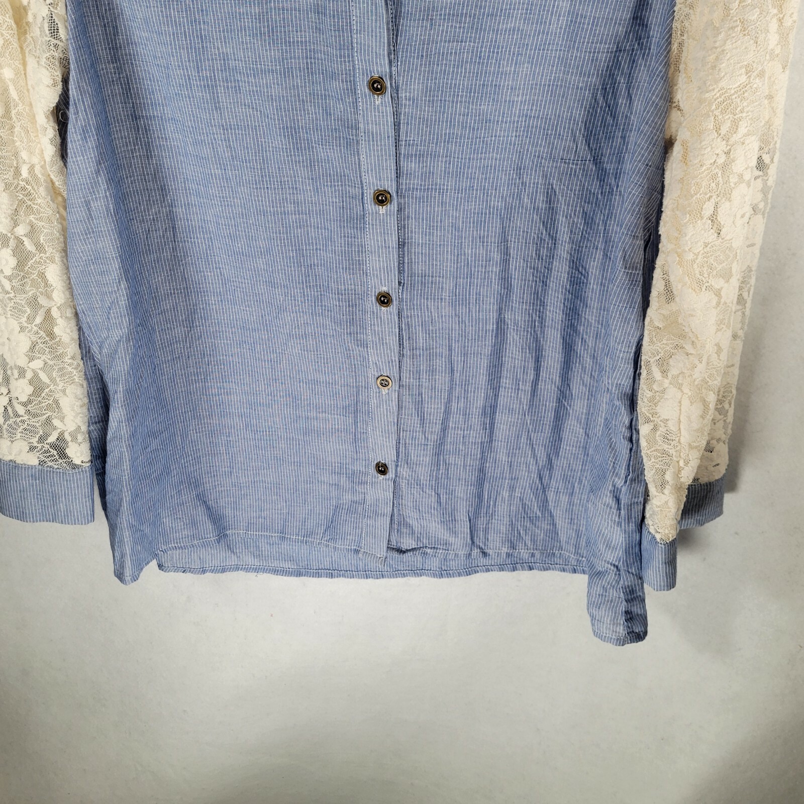 Excuse Me M?ss Womens Button Up Collared Shirt Size Large L Long Lace Sleeve