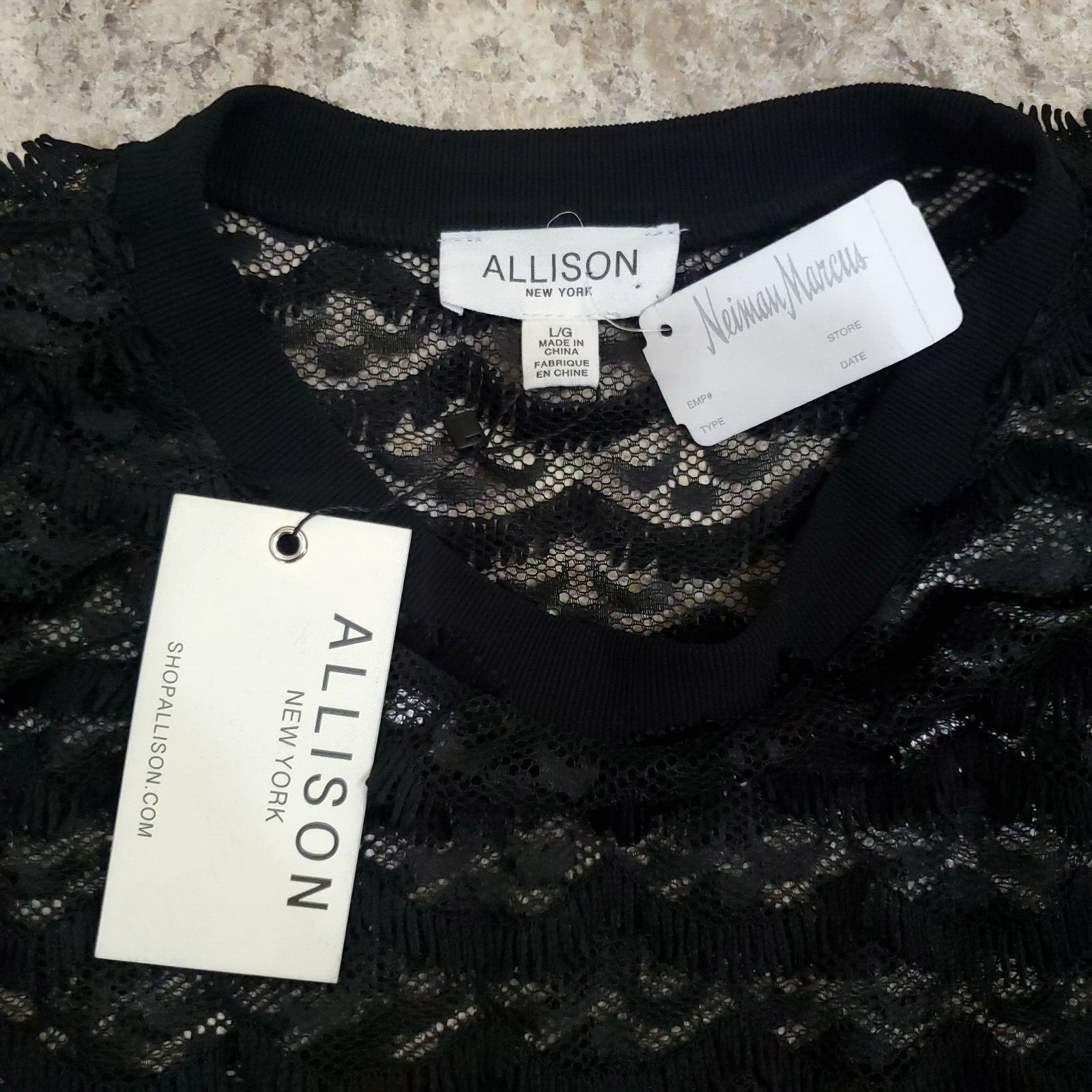Allison New York Black Lace Top Womens Black New Size Large Sheer Pullover Solid