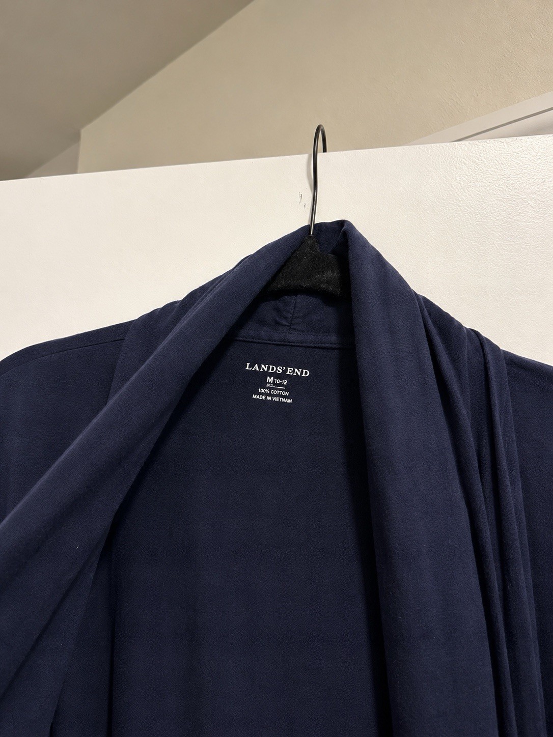 Lands’ End Womens Navy Open Front Shawl Collar Lightweight Cotton Knit M