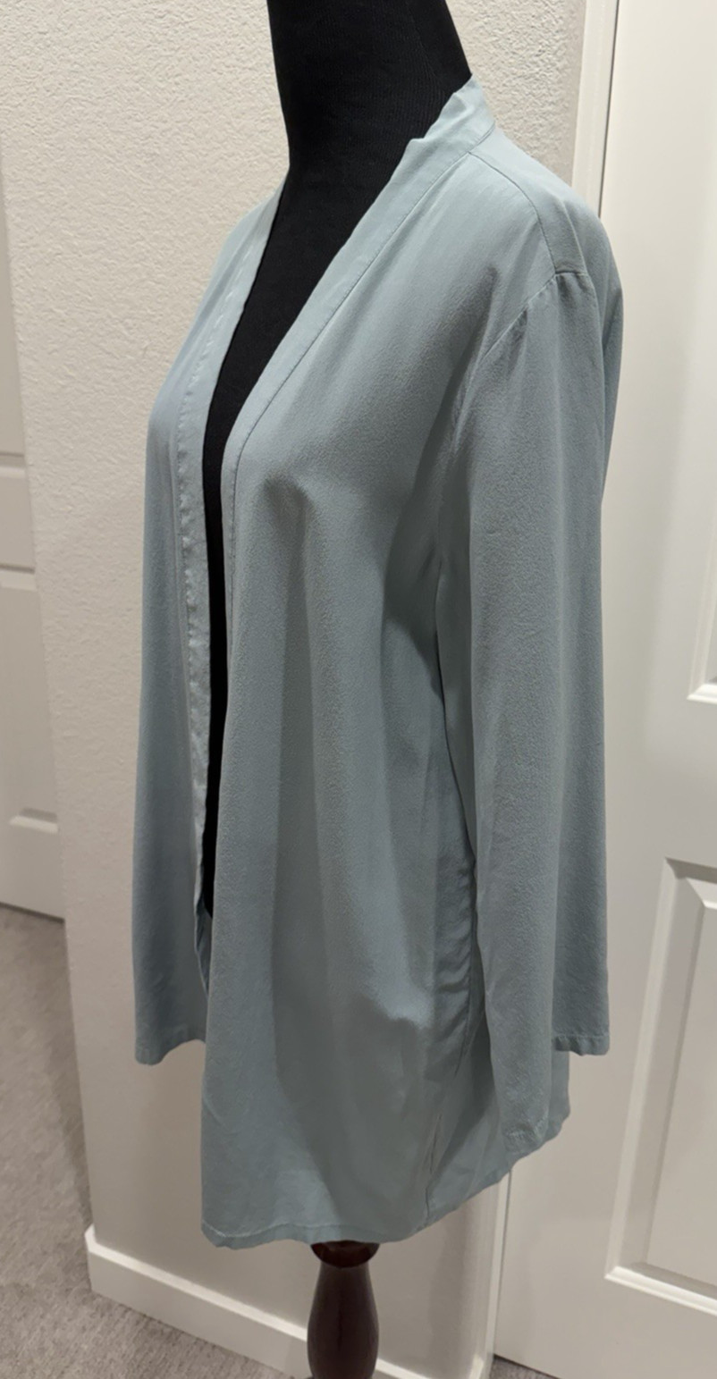 Lilysilk Mulberry Silk Open Front Top Blouse Cardigan Sage Green M Luxury