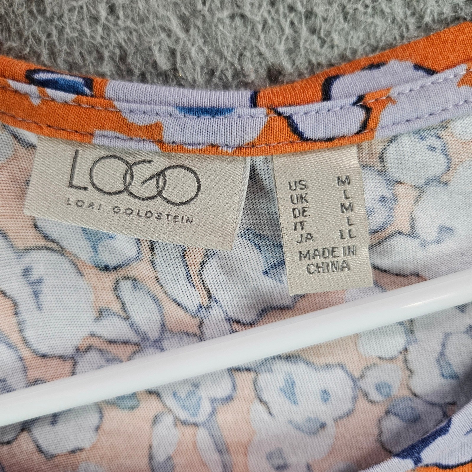 LOGO Lori Goldstein Womens Orange Floral Cotton Modal Long Sleeve Top Size M