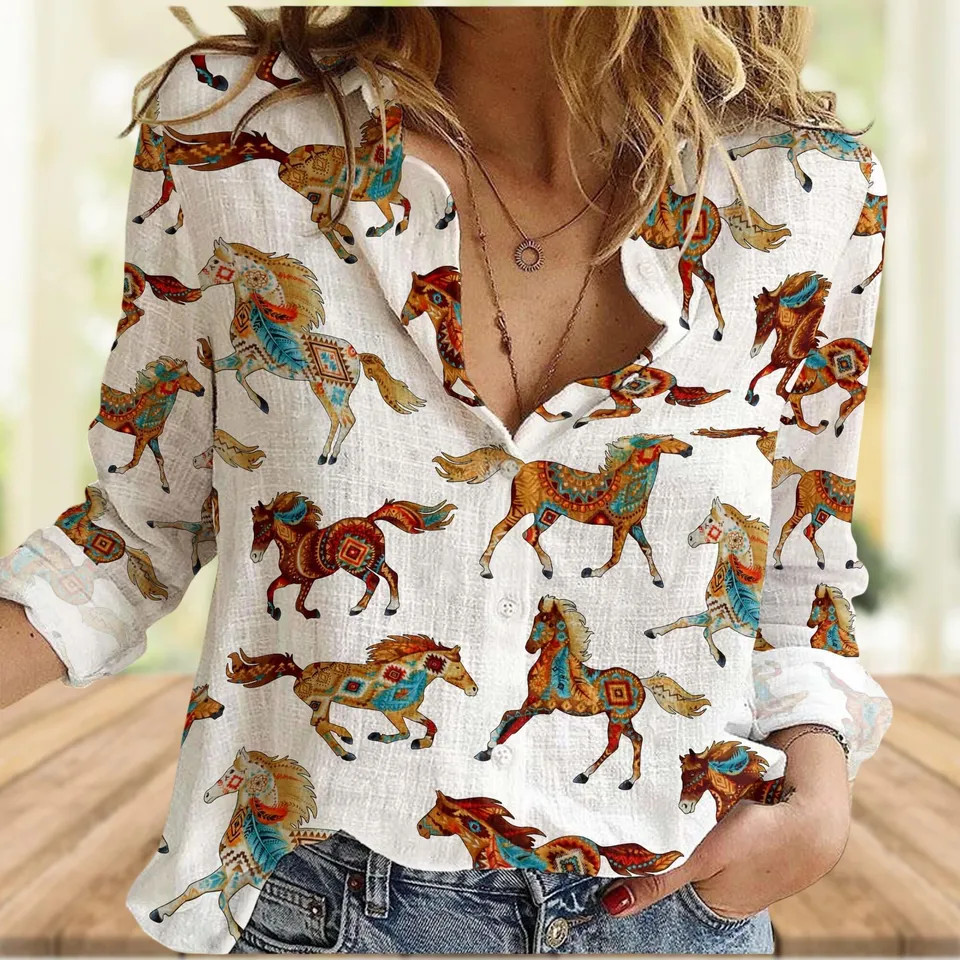 Bohemian Horse Blouse Casual Western Gift Horse Lover