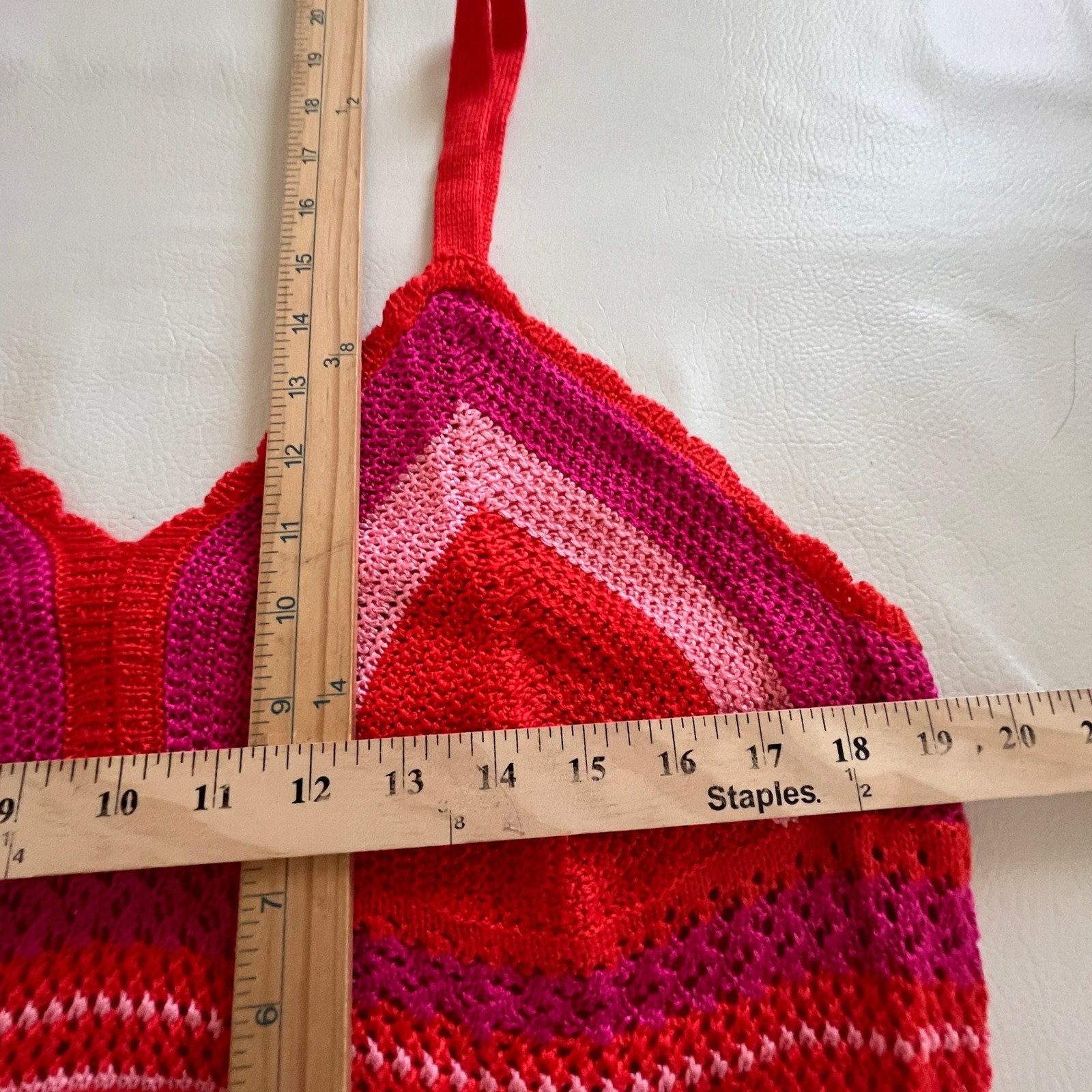 Madden NYC Crochet Cami Women XXXL Red Pink Striped Peplum Knit Tank NS167B
