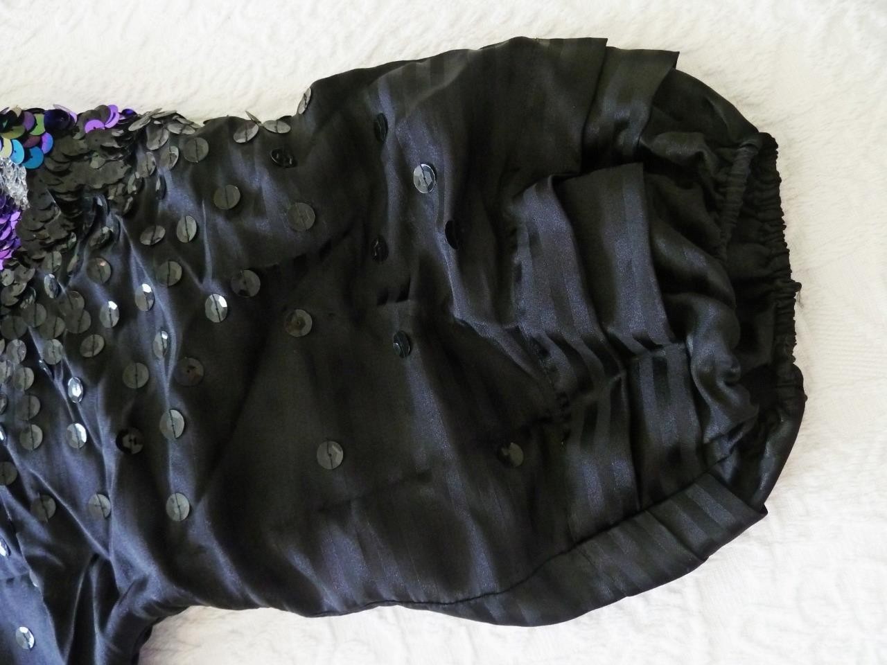 Vtg 80s Diane Freis Hand Bead/Sequined Silky Black Multi V-Neck Blouson Top S M