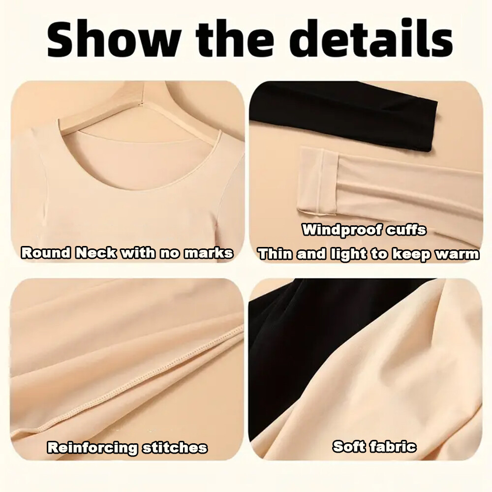 Women Ultra-Thin Long Sleeve Crew Neck Thermal Underwear High Stretch