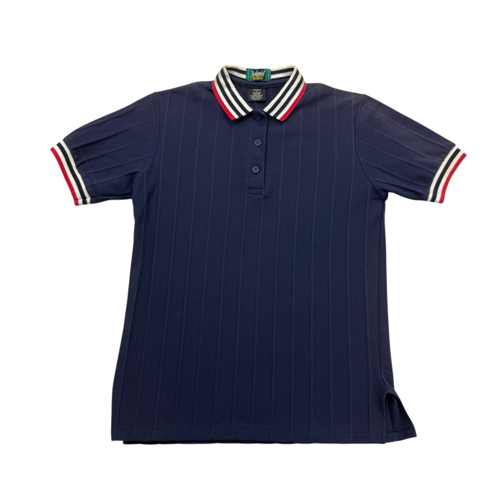 Vintage Dunbrooke Polo Shirt Womens Small S Blue Striped Short Sleeve Distressed
