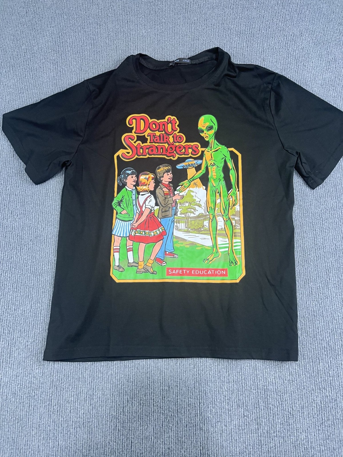 ROMWE Women Black Don’t Talk To Strangers Graphic Tee Short Sleeve S NWT