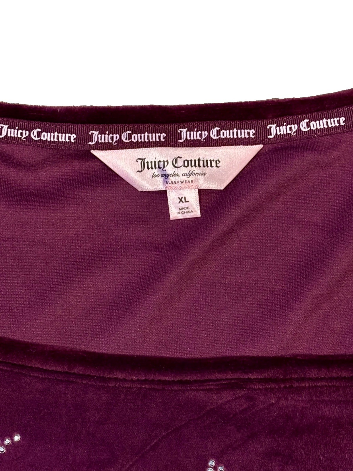 Juicy Couture Velour Rhinestone Long Sleeve Top Size XL
