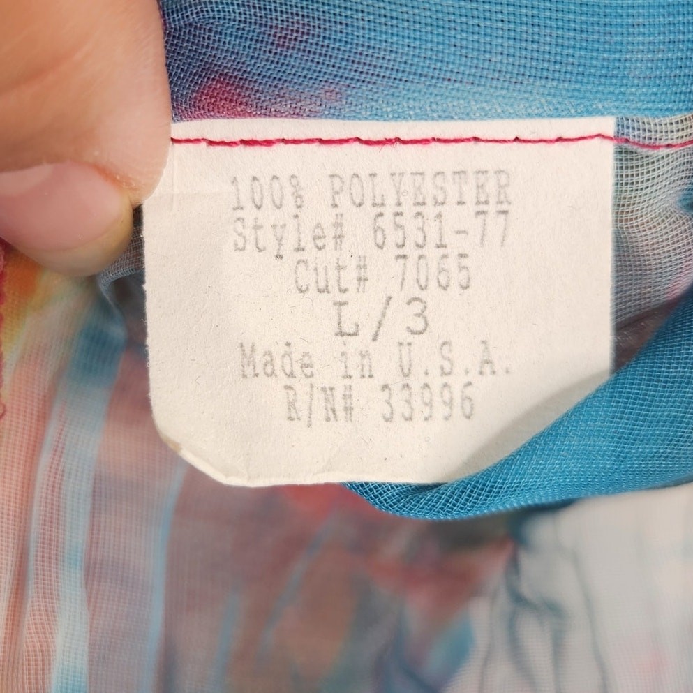 VTG Love Amour Tie Dye Sheer Button Down Blouse Art to Wear Women’s Large