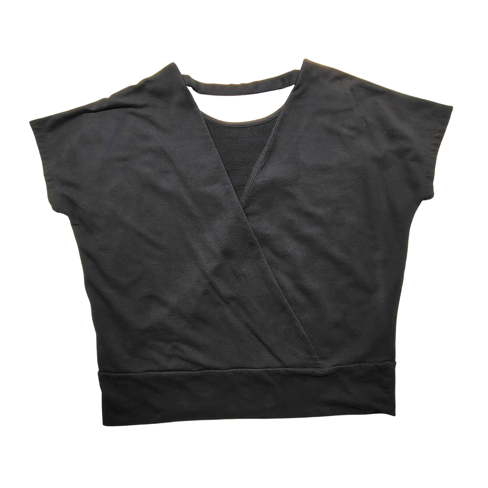 Versona Deconstructed Women’s Black Faux Wrap Elastic Waist Blouse Large Women’s