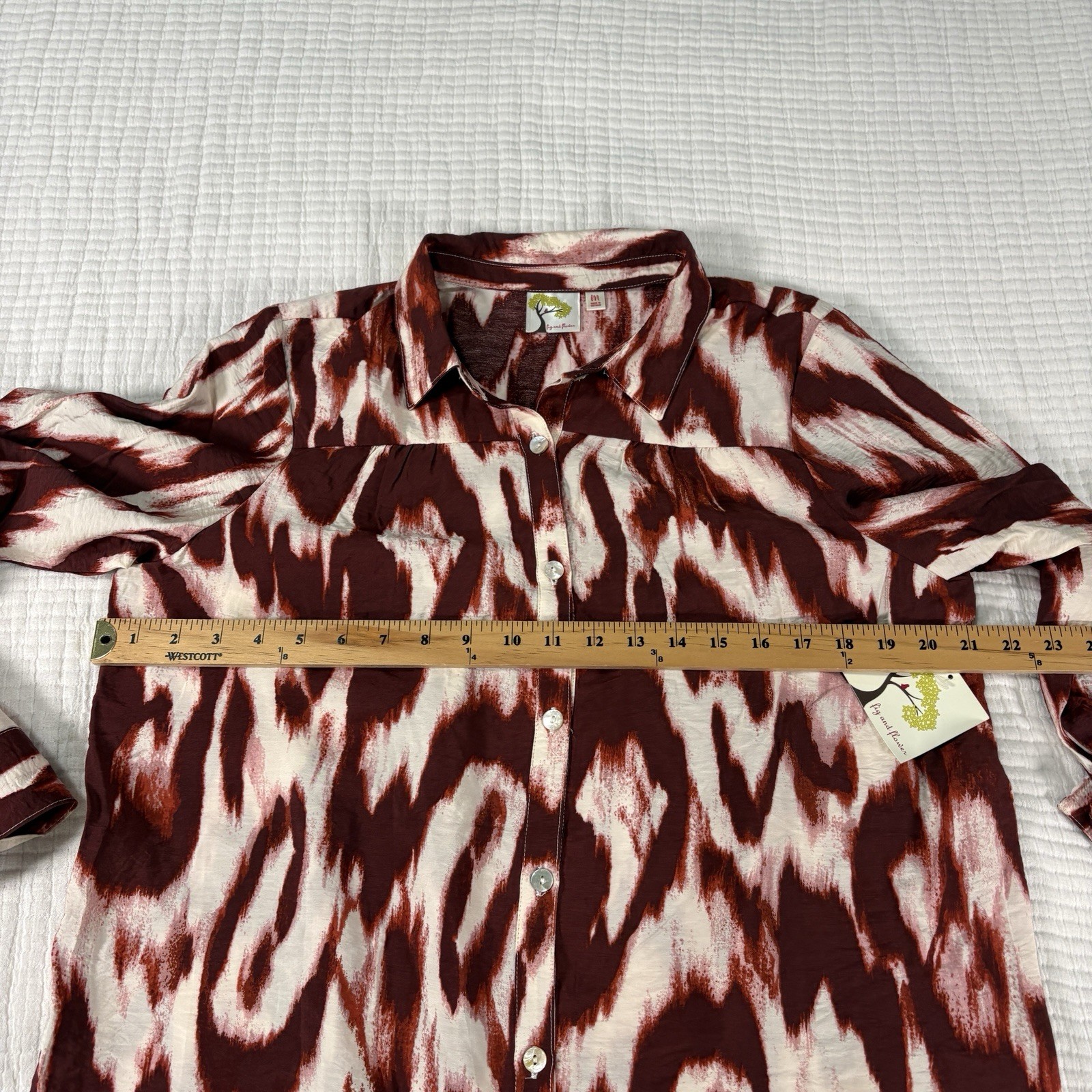 Fig And Flower Peasant Blouse Womens Medium Geometric Button Front Boho Relaxed