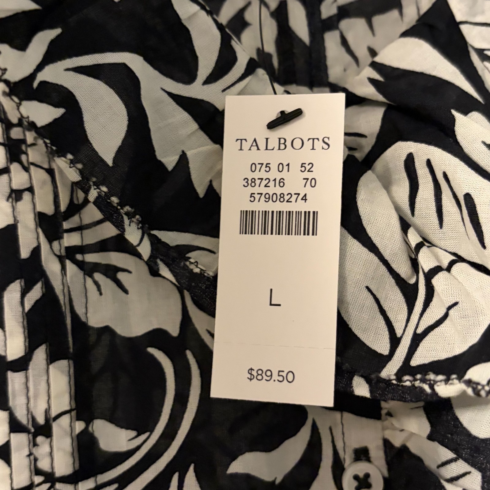 Talbots ruffle shell blouse silhouette palms size large NWT preppy beach classic