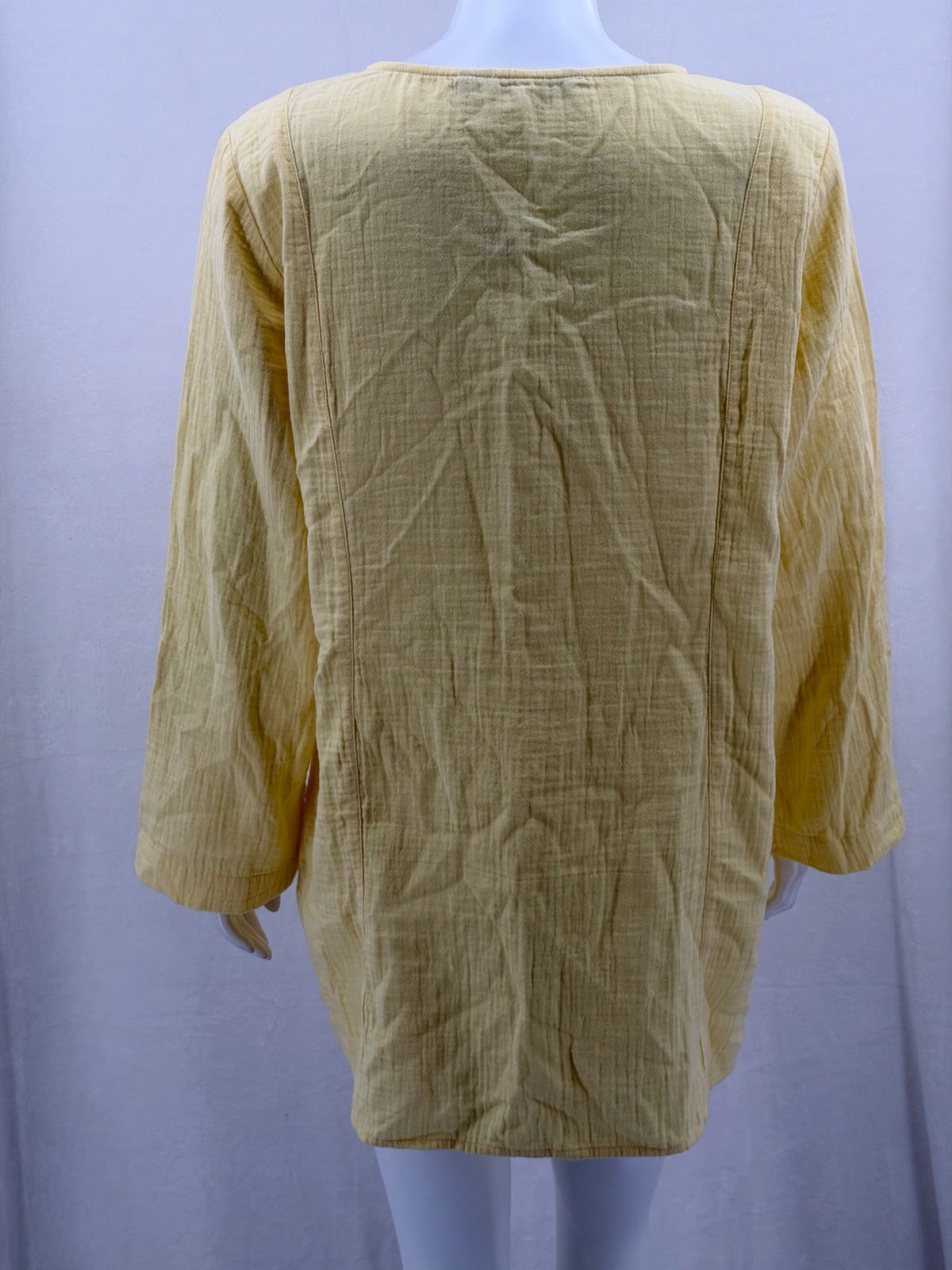 Soft Surroundings Top Womens Large Yellow Asymmetric Hem Boho Cotton Lagenlook