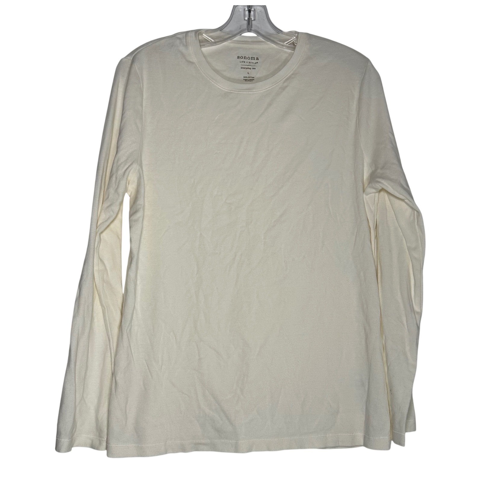 Sonoma Life + Style Womens Everyday Tee Long Sleeve Cotton Cream Top Large