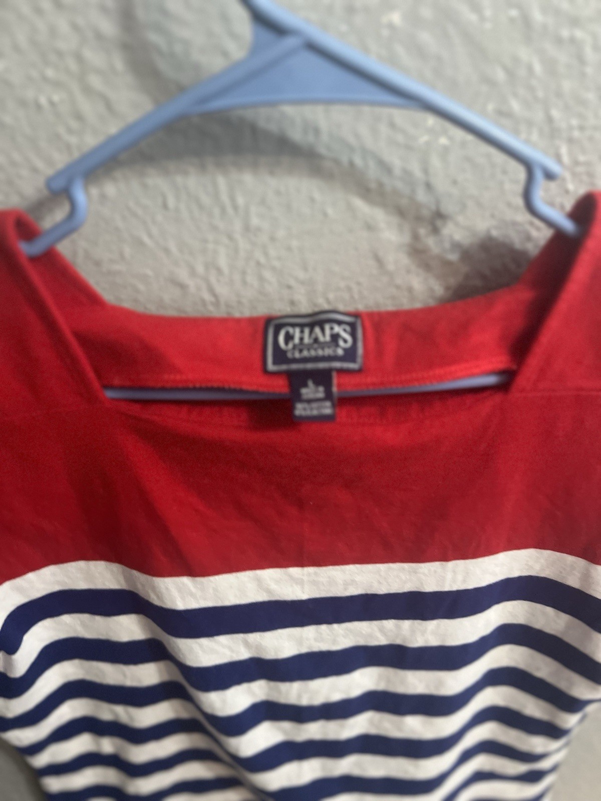 Chaps Shirt Womens Blue Red White Striped Top Size Large Cropped