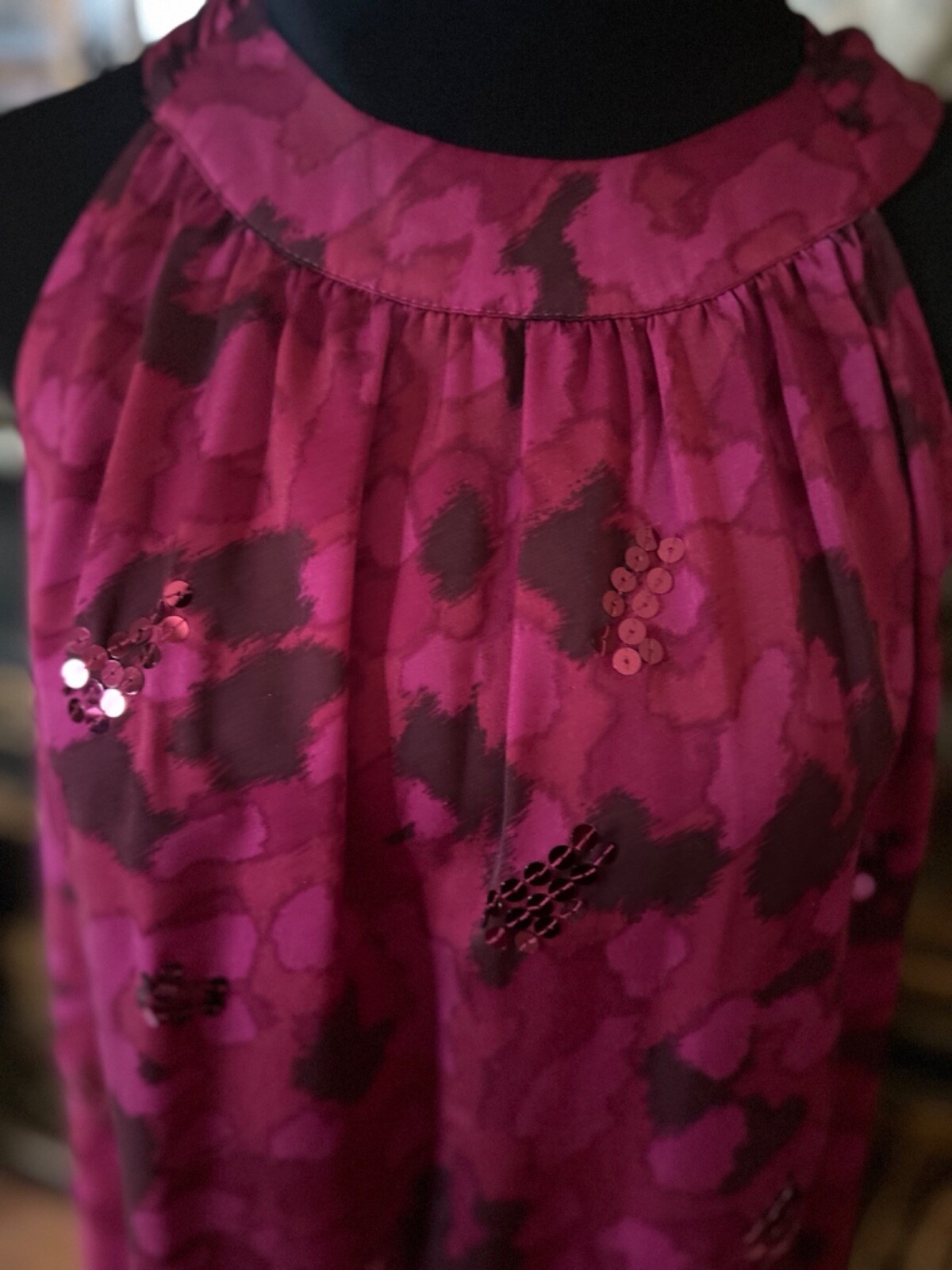 APT 9 Halter Top Dark Raspberry Red Flowy Pleated Sequin Blouse Fairy Romantic