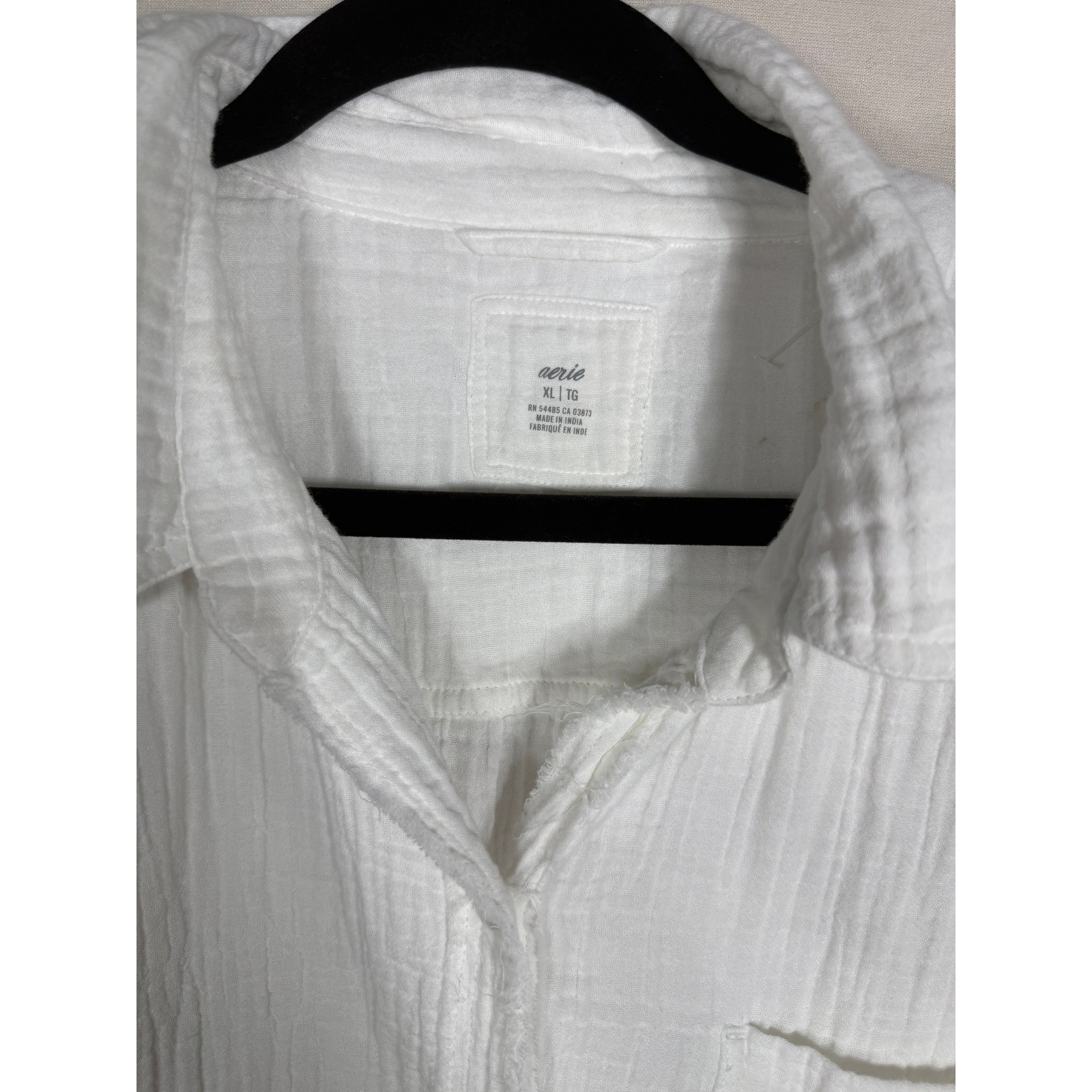 Aerie White Cotton Double Gauze Button Down Shirt Oversized Frayed Hem XL