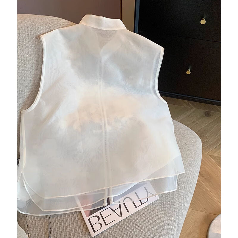 Chinese Embroidery Organza Stand Collar Vest Women’s Sleeveless Vest