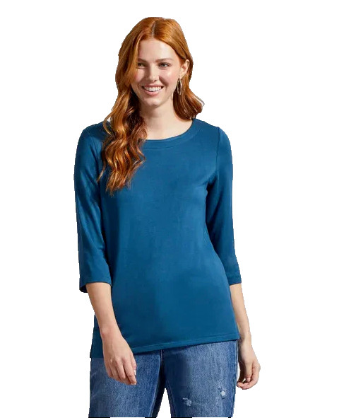 TRIBAL JEANS WOMEN’S SOFT FRENCH TERRY BOAT NECK 3/4 SLEEVE TOP TEALWATER XL