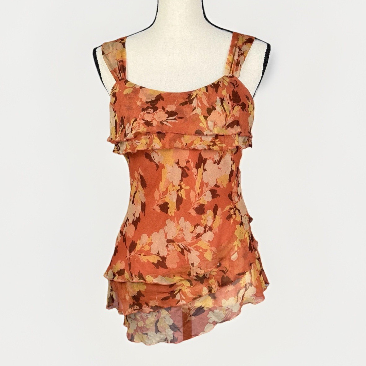 VTG Separates By New York City Silk Layered Asymmetric Top M Ruffle Romantic Y2K