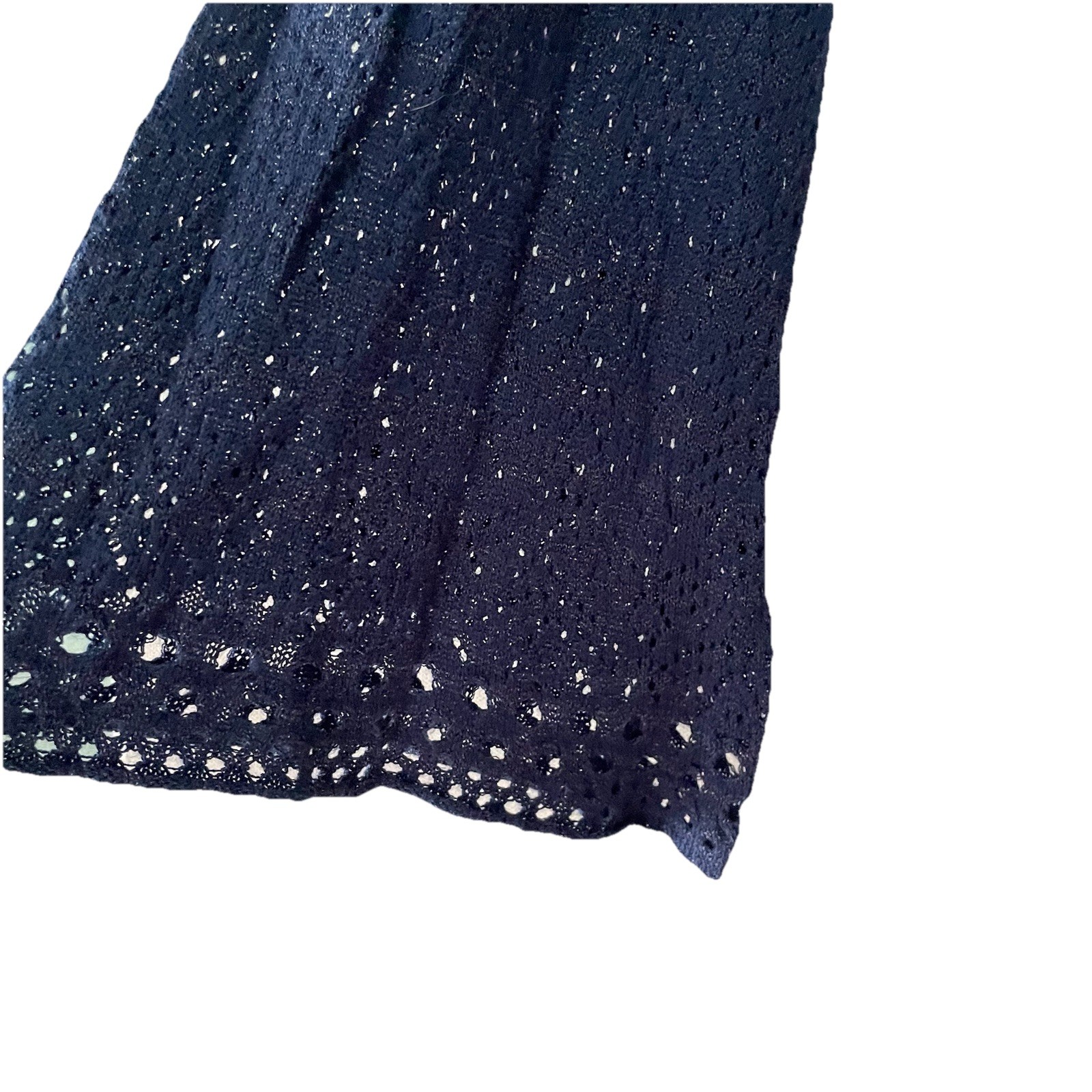 New Directions Women Large Midnight Blue Shimmer Crochet Open Knit Tunic Top