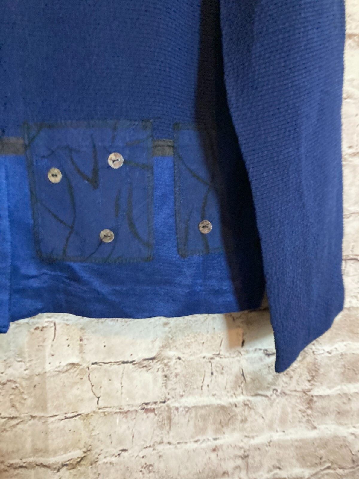 Earth Song Shacket Top Womens 14 Navy Blue Lagenlook Artsy Button Art To Wear