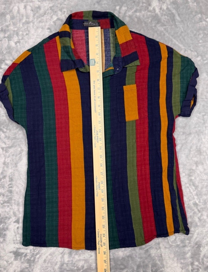 Emery Rose Regular Fit Button-Up Shirt S Short Sleeve Pockets Stripe Cotton