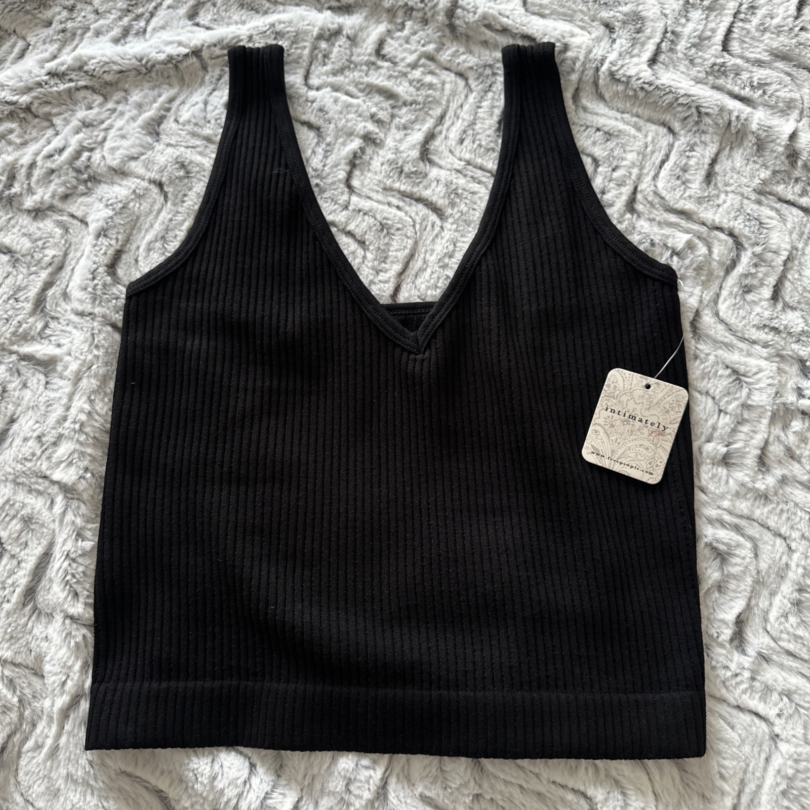 NWT Free People Solid Knit Brami V Neck Cropped Ribbed Tank Top Black XS/S $38