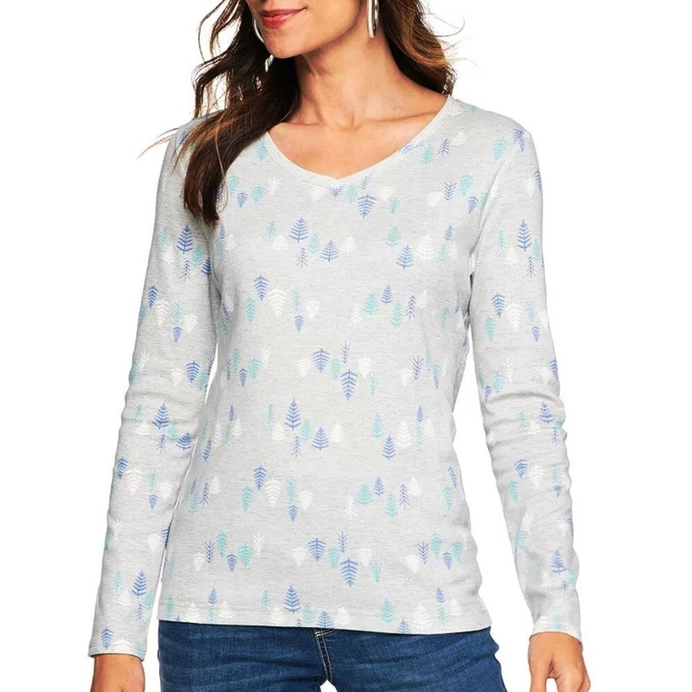 Croft & Barrow Women’s Essential Long-Sleeve V-Neck Top Grey Winter