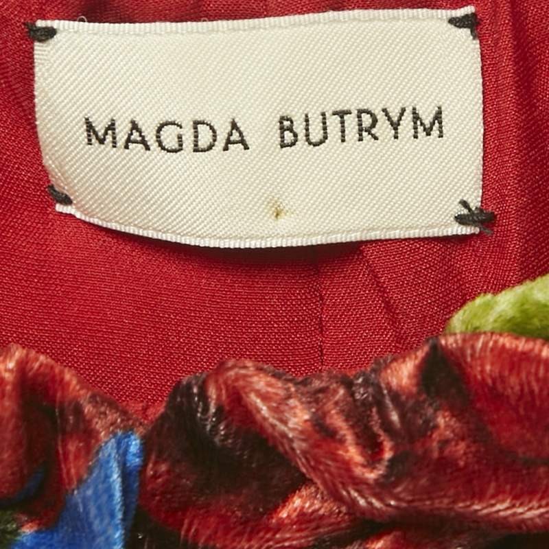 Magda Butrym MulticolorRed Printed Velvet Ruched Crop Top S