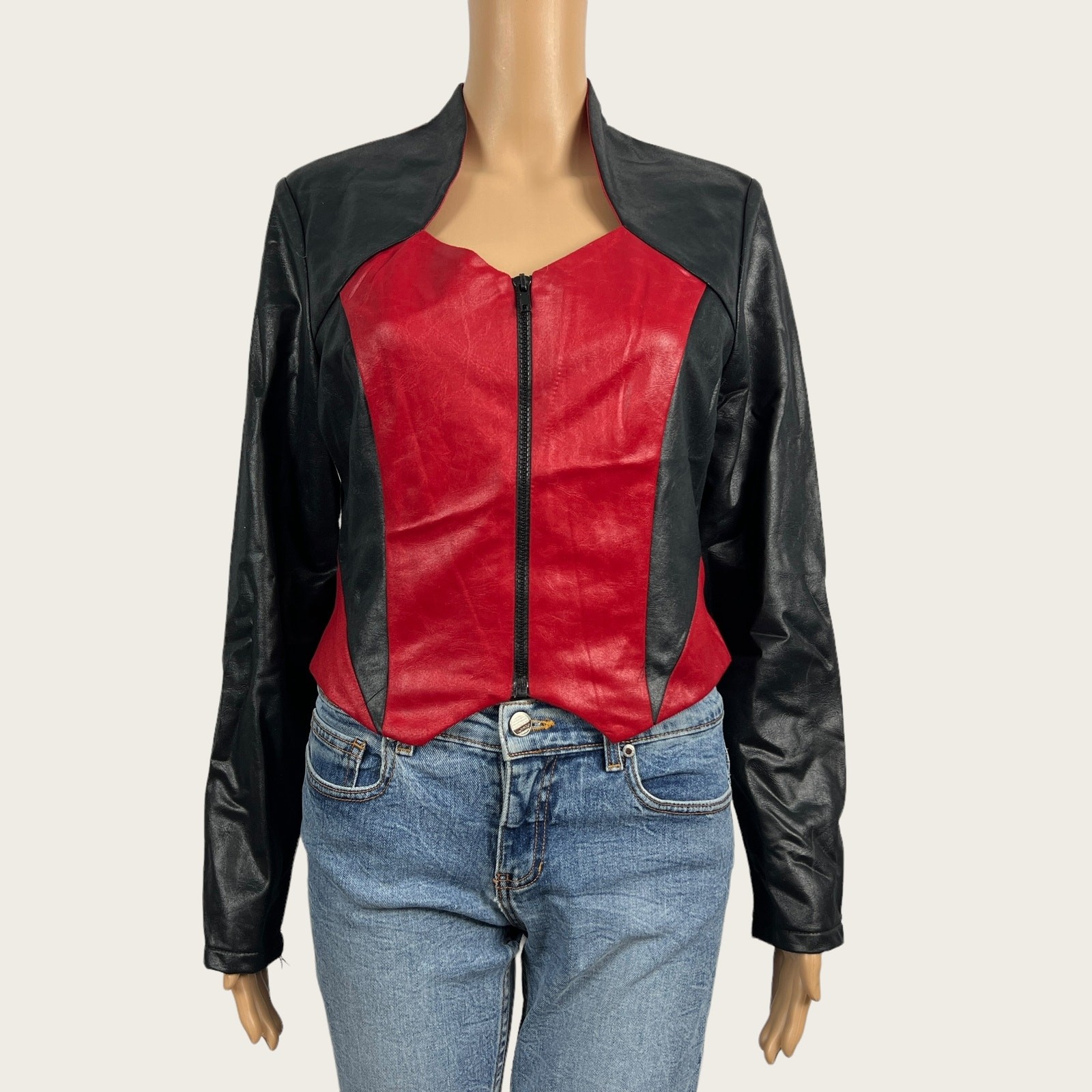 Vintage 90s Banjo Dallas Texas MEDIUM Red Black Cropped Zip Up Western Shirt Top