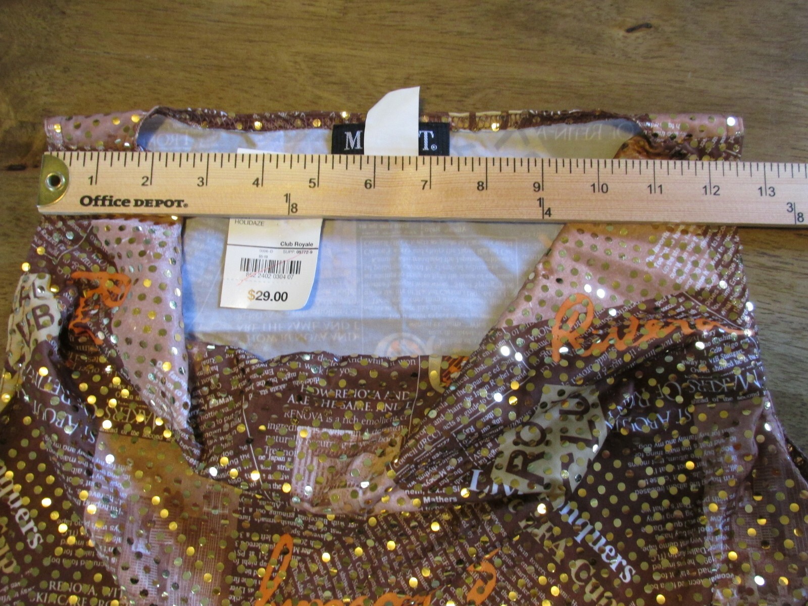 NEW MIXIT Crossover Blouse Women Medium Brown Gold Graphics Stretch VTG 90’s Y2K