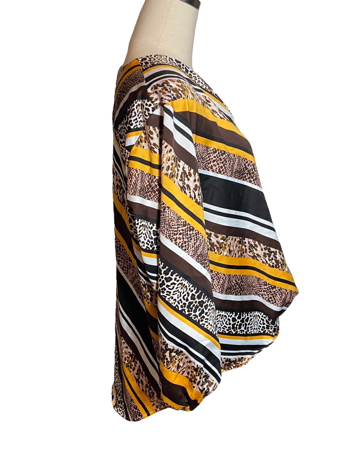 Andrew Marc New York Faux Wrap Blouse Blouson Animal Print Yellow Black XL