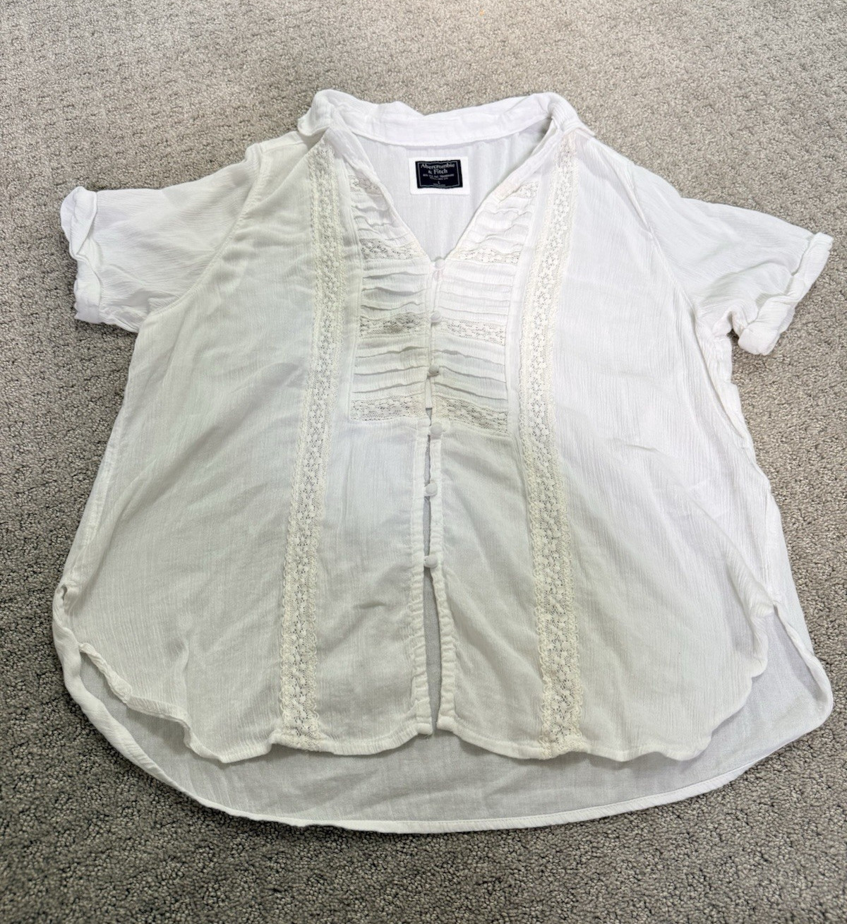 Abercrombie & Fitch Women’s White V-Neck Lace Button Tunic Blouse L