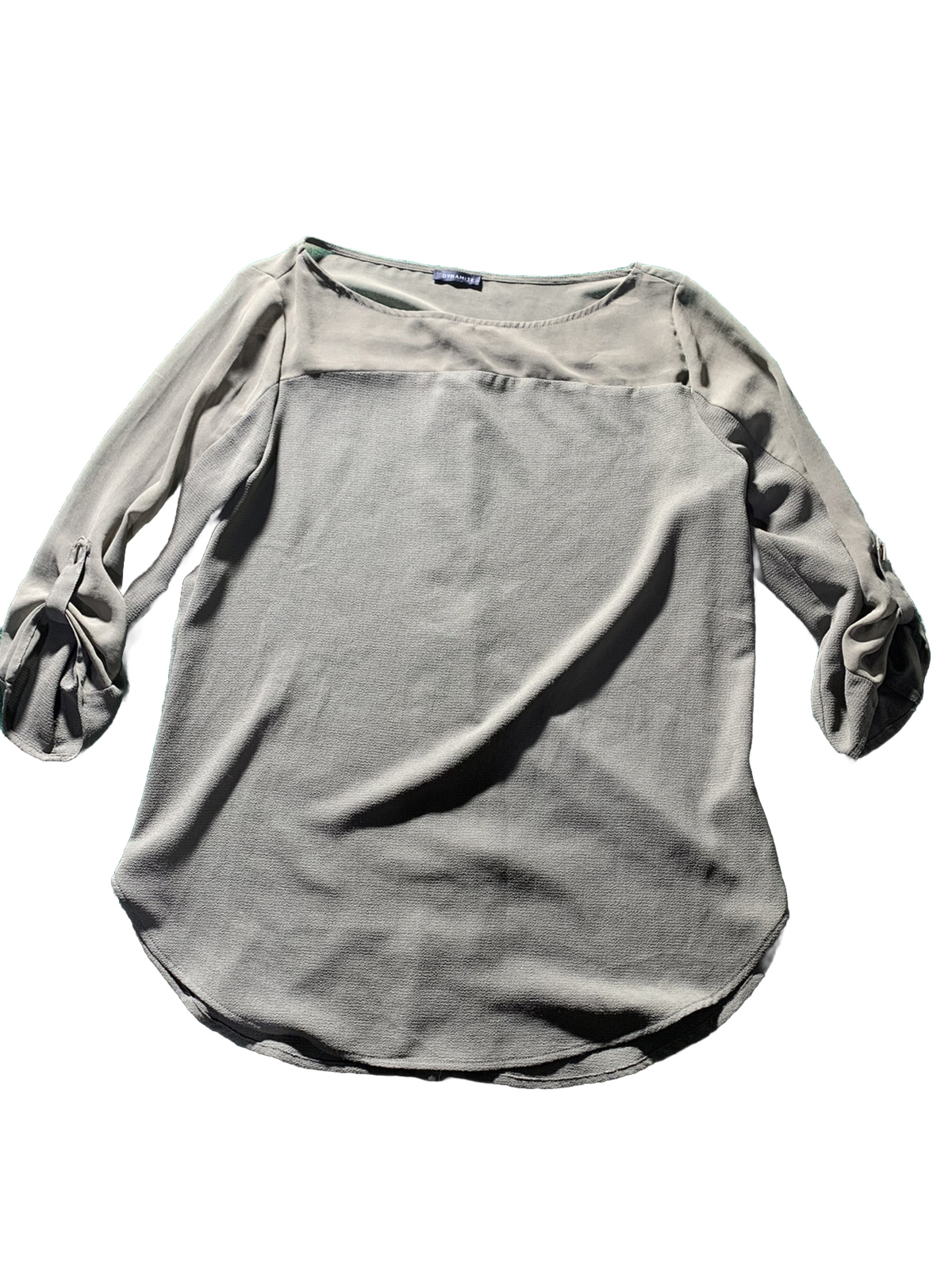 DYNAMITE shirt Women MED Solid olive army green tunic blouse roll tab sleeve top