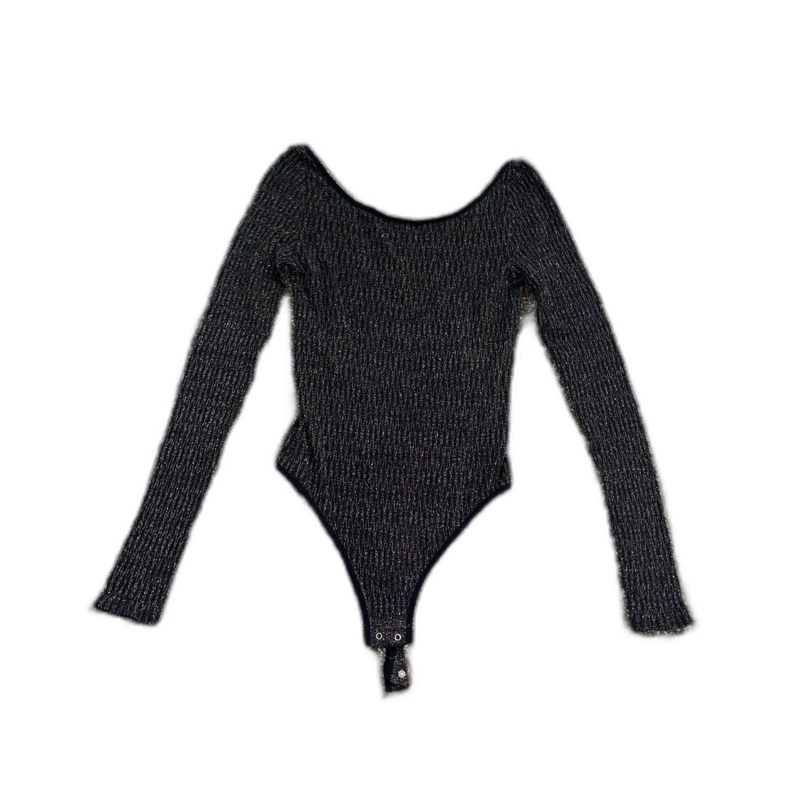 Intimately Free People Black Ribbed Long Sleeve Bodysuit Size XS | Scoop Neck