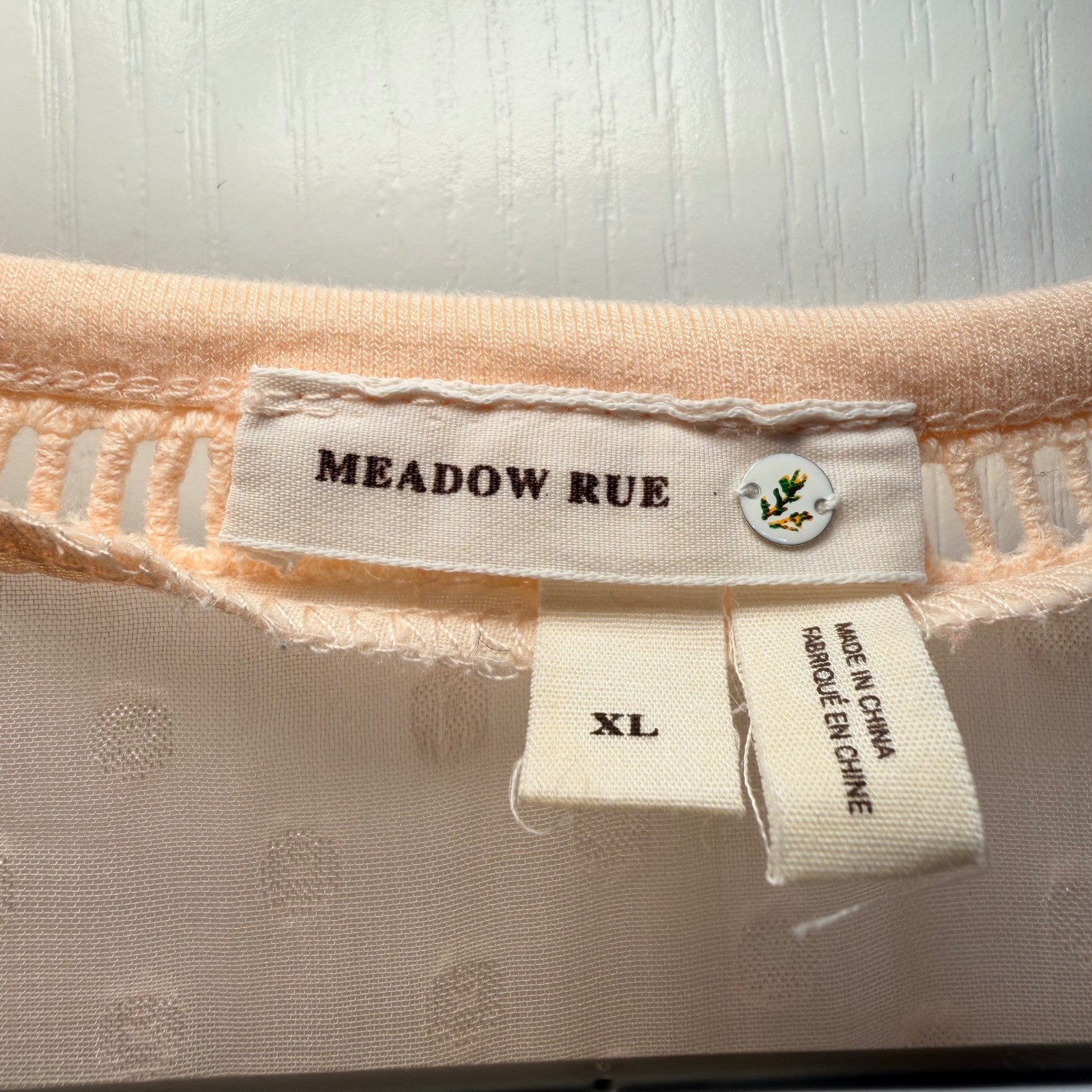 Anthropologie Meadow Rue Peach Swiss Dot V-Back Top Romantic Boho Feminine Sz XL