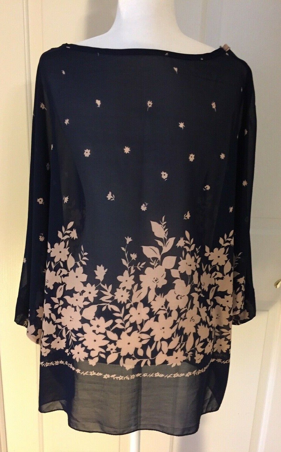 Women’s Silky Lightweight Loose Oversized Flowy Blouse Top Navy Tan One-Size