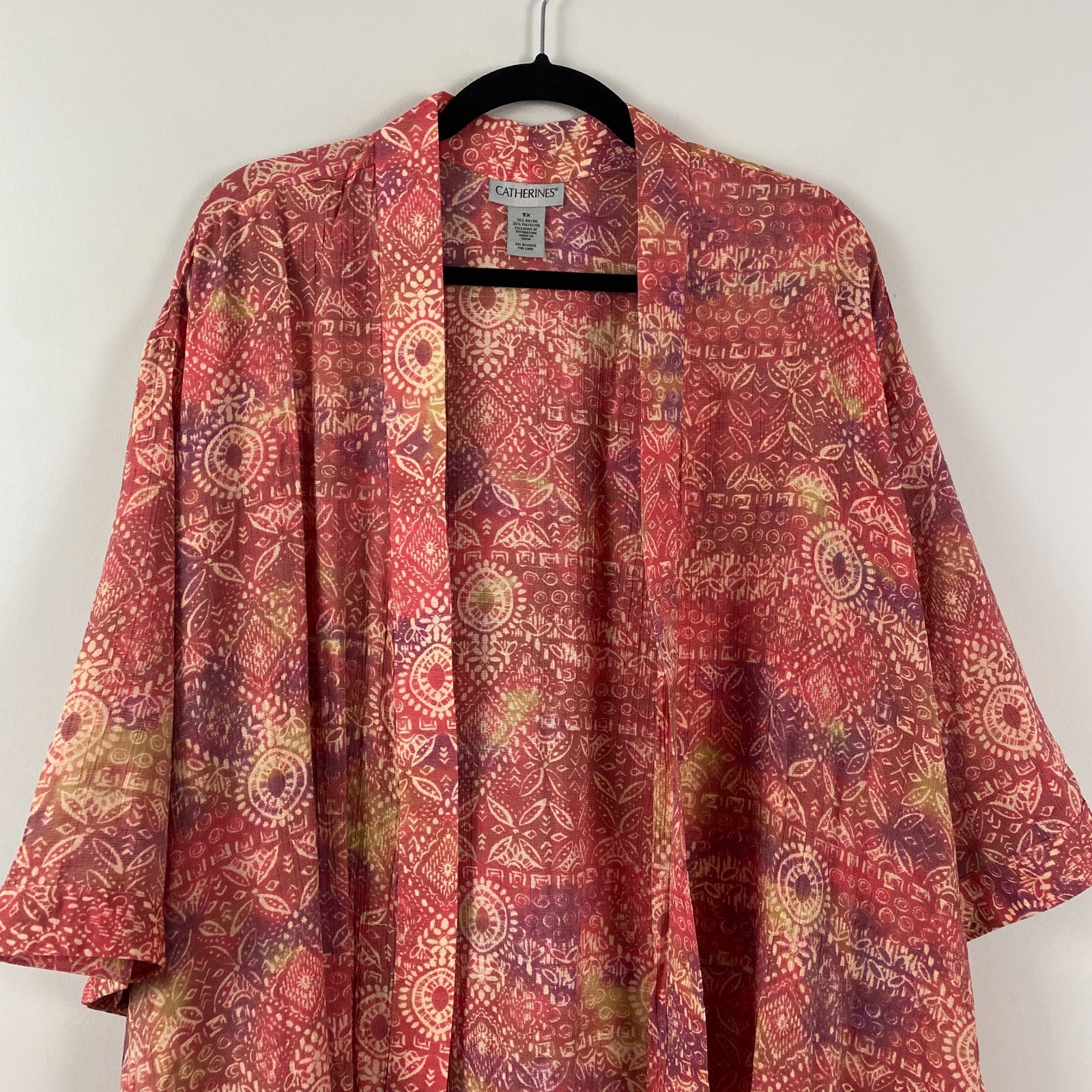 Catherines Open Front Kimono Cardigan Size 5X Red Orange 3/4 Sleeves