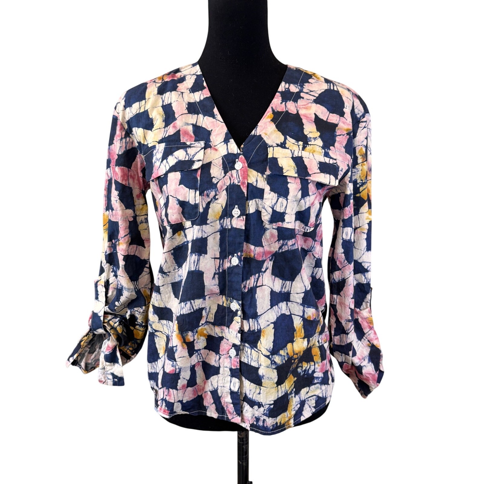 BUSAYO COLLECTIVE Multicolor Abstract Two Tone Button-Up Shirt Size XS