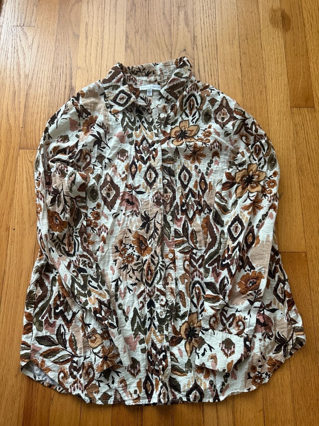 Maison d’Amélie Paris Floral Boho Pattern Long Sleeve Button-Down Blouse Size L