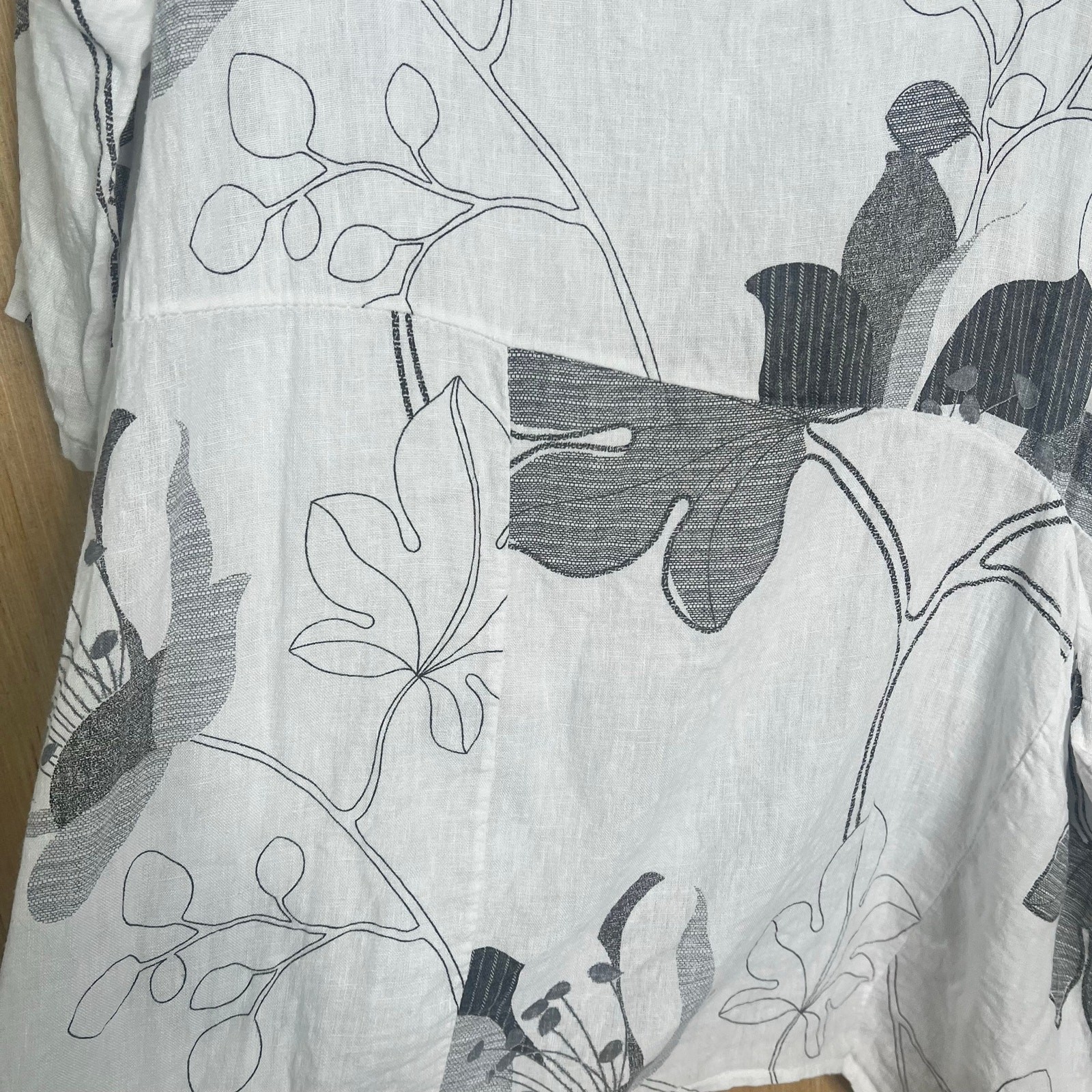 Lin Pour L’Autre 100% Linen Lagenlook Floral Print Tunic Top Layering Size 44 L