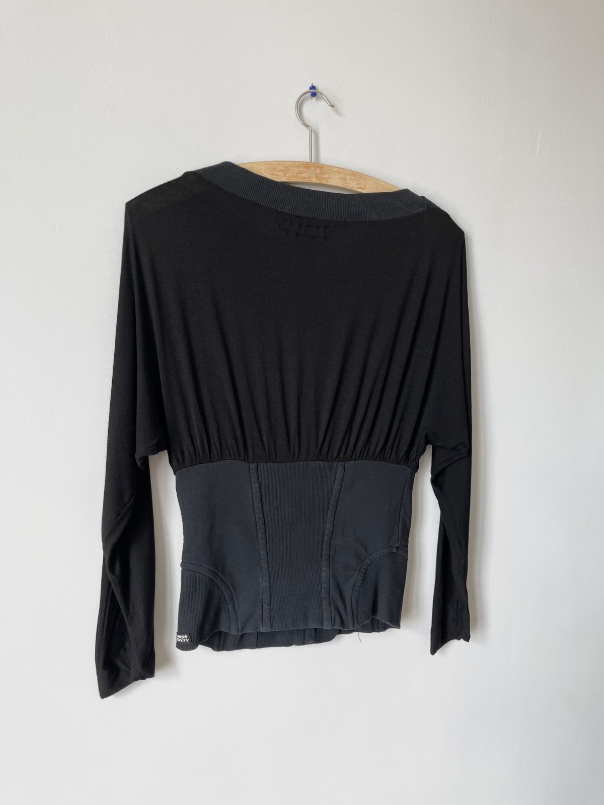 Rare Miss Sixty Luxury 00s Y2k Women’s Black Fitted Long Sleeve Top Shirt Size S