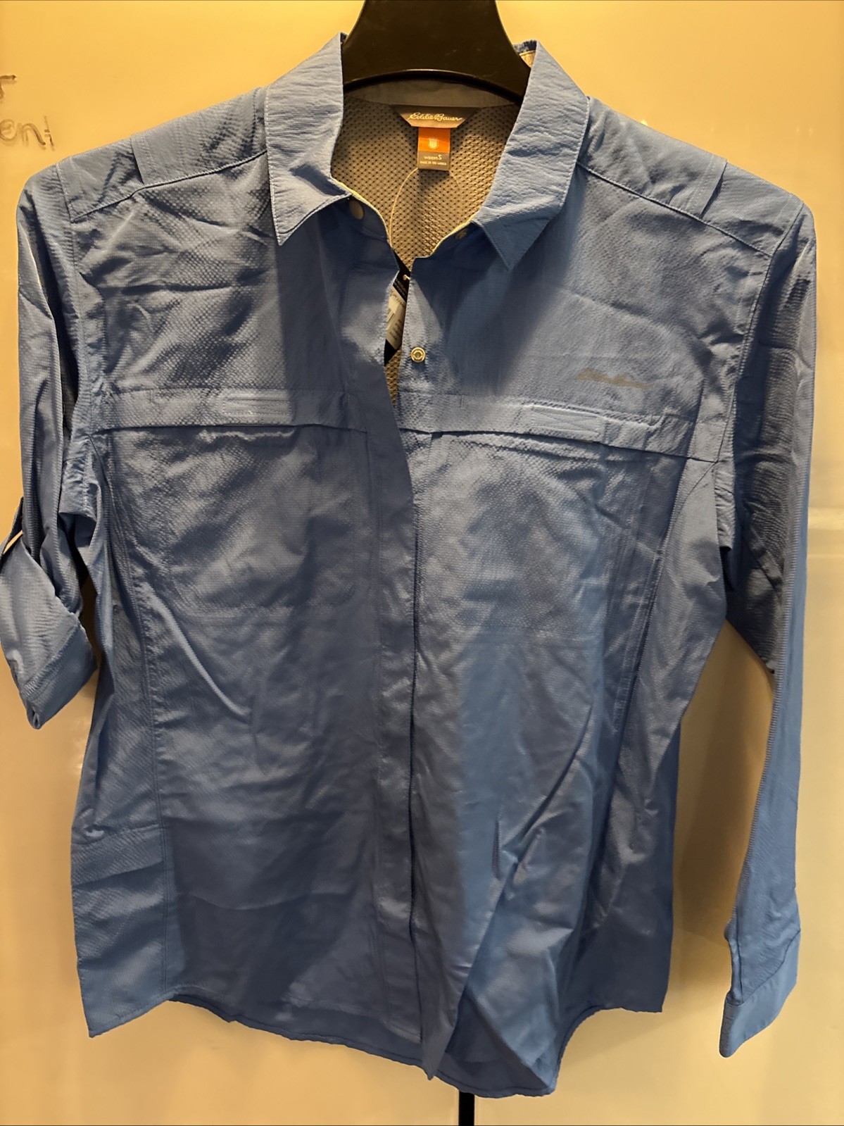 New Eddie Bauer Womens Top Blue Guide UPF 2.0 Long Sleeve Button Down Size Sm